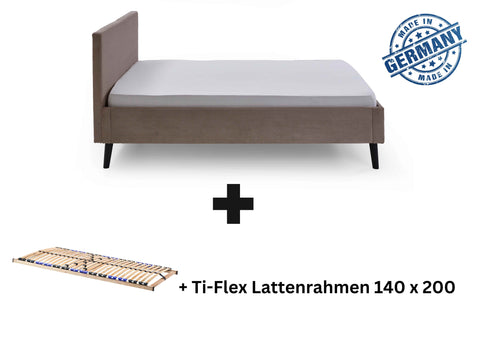 Polsterbett 140 x 200 Bettgestell Bett Doppelbett mit Kopfteil Made in Germany