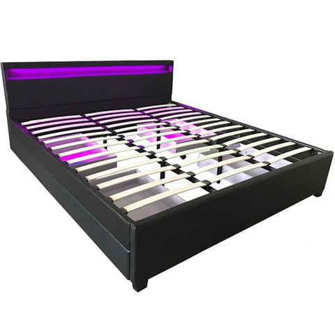 Doppelbett Schubkastenbett inkl. LED, Schubkasten und Lattenrost 180 x 200 cm Schwarz