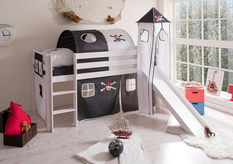 Sparpaket Hochbett mit Rutsche und Turm Kasper Kiefer massiv Weiss