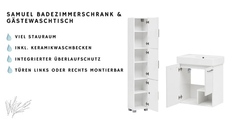 W.Schildmeyer Badmöbel-Set Gästebadezimmer 3-teilig inkl. Spiegelschrank LED-Beleuchtung