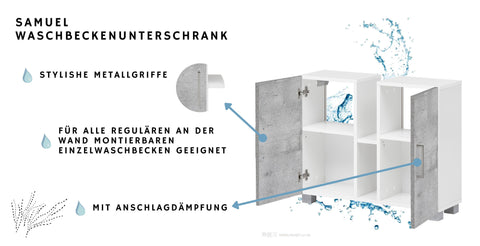 W.Schildmeyer Badmöbel Waschbeckenunterschrank Samuel mit 2 Schranktüren und Metallgriffen